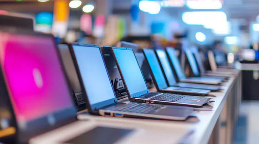 High-performance gaming laptops displayed during evaluation at PayMore Buford