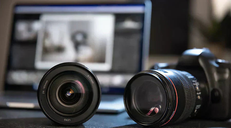 Digital camera lenses displayed during evaluation at PayMore Buford
