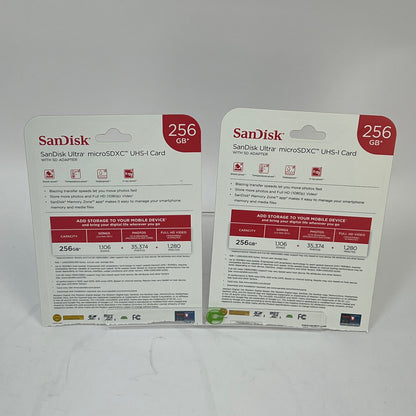 New Western Digital 2x 256gb SanDisk Ultra microSDXC UHS-I card