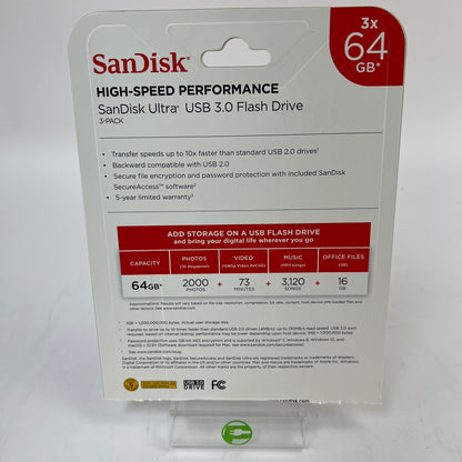 New sandisk SanDisk Ultra 3.0 Flash Drive 64gb - 3pack