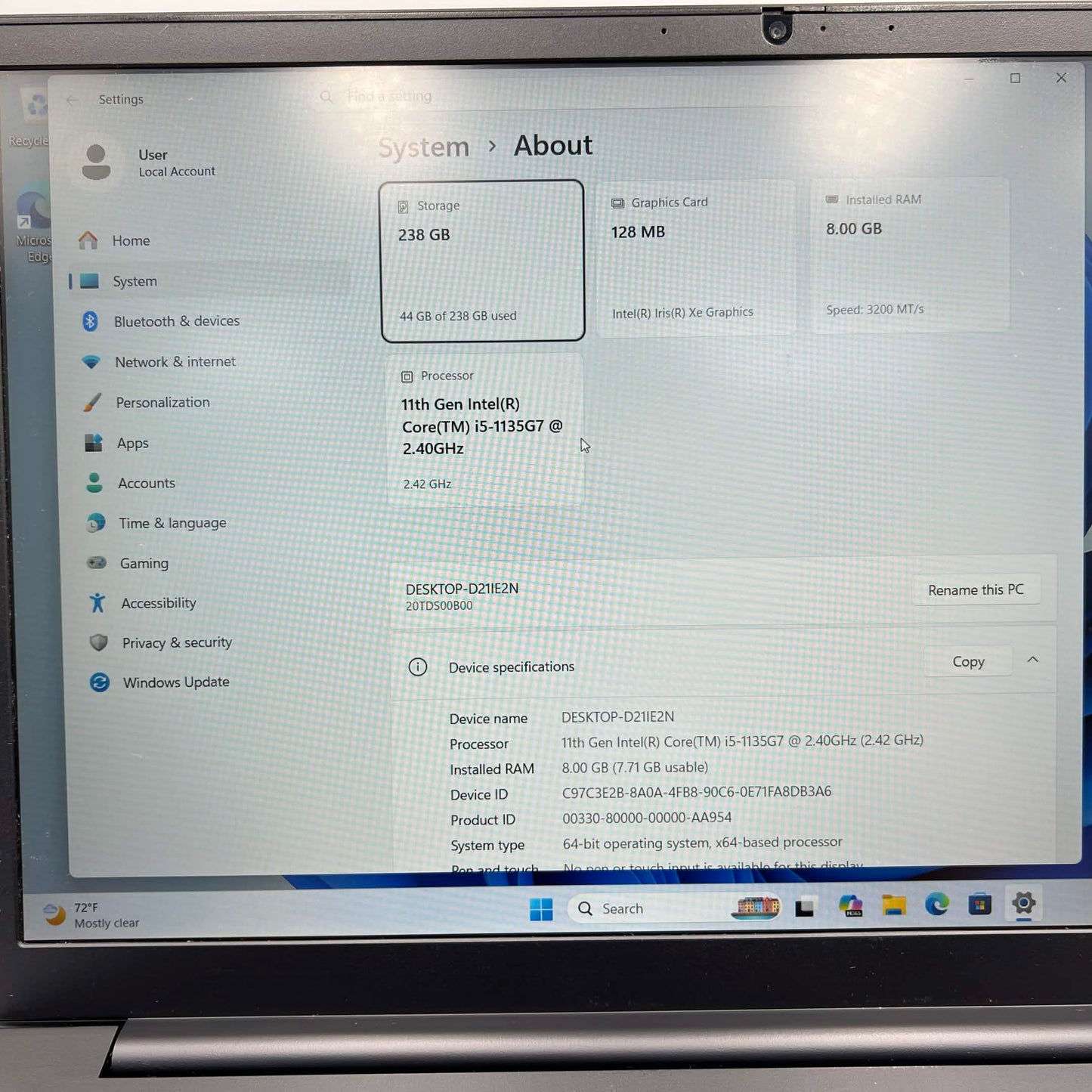 Lenovo ThinkPad E15 Gen 2 SL11B03798 15.6" i5-1135G7 2.4GHz 8GB RAM 256GB SSD