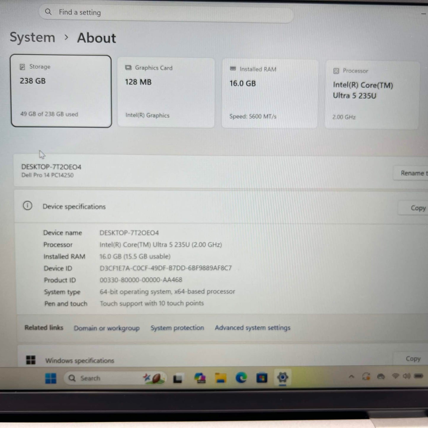 Dell Pro 14 PC14250 14" Core Ultra 5 235U 2.0GHz 16GB RAM 256GB SSD