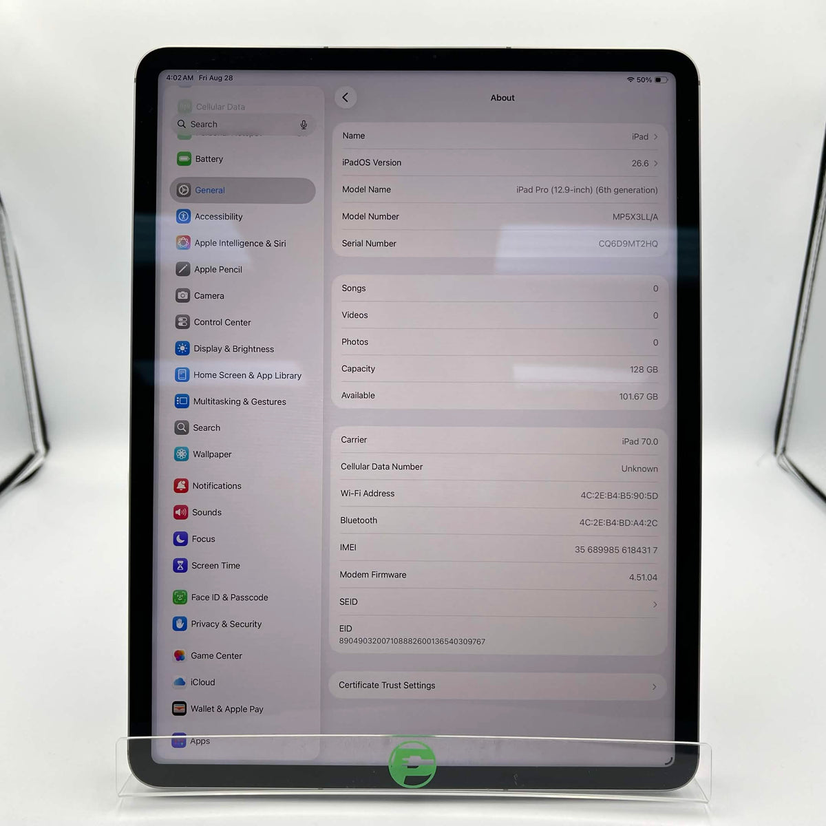 Factory Unlocked Apple iPad Pro 12.9" 6th Gen 128GB Silver MP5X3LL/A