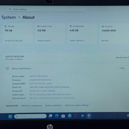 HP 14-DQ6011DX B4HN6U#ABA 14" N150 1.0GHz 4GB RAM 128GB SSD