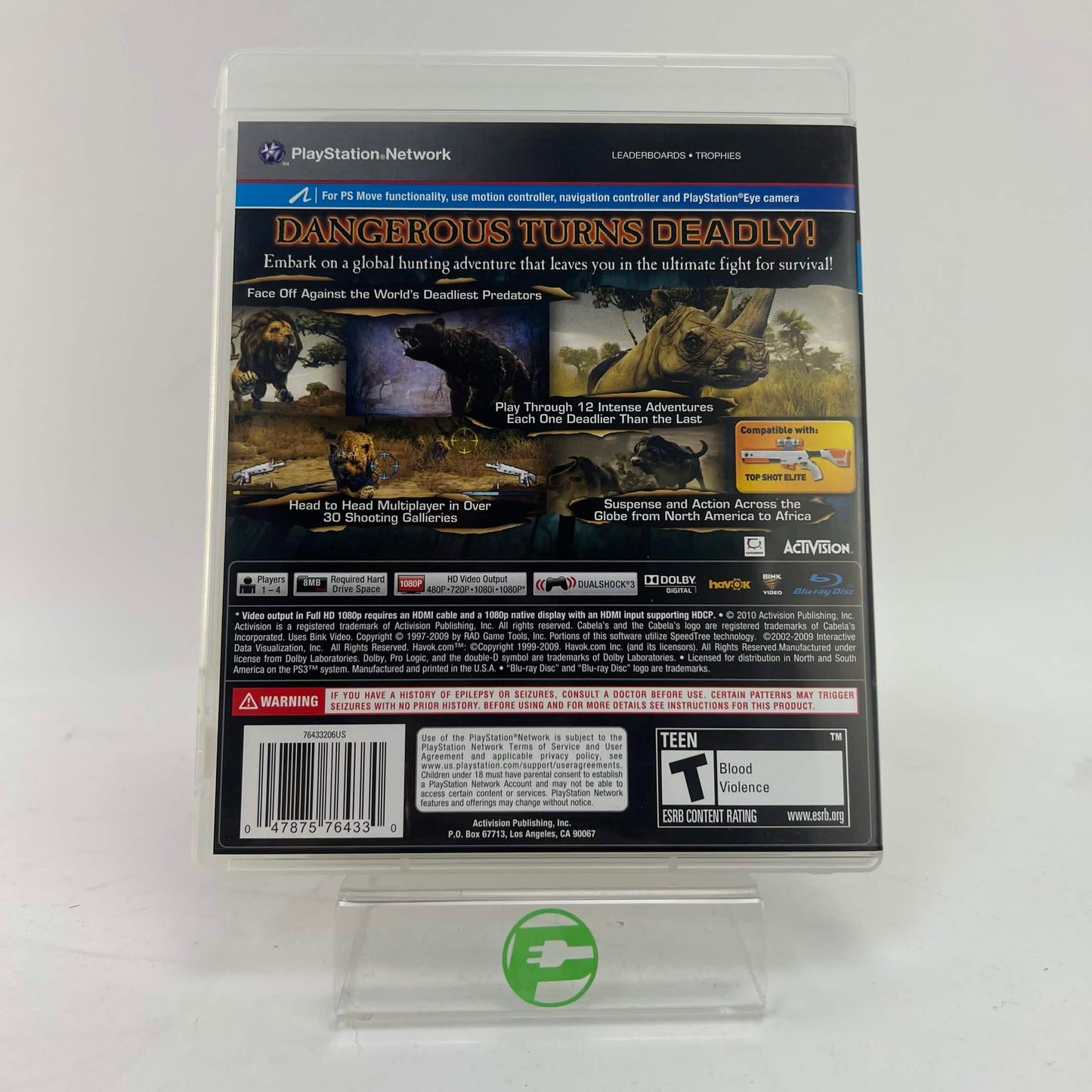Cabelas Dangerous Hunts 2011 disk with Top Shot Elite Gun PS3 game