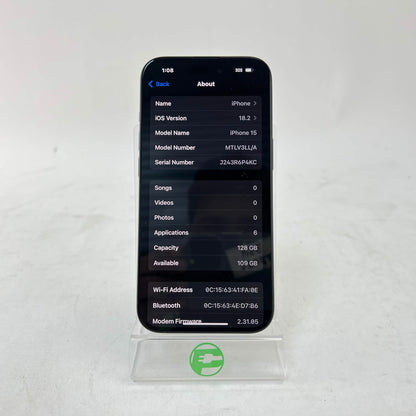 T-Mobile Apple iPhone 15 128GB Black MTLV3LL/A