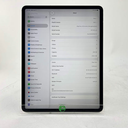 Unlocked Apple iPad Pro 12.9" 3rd Gen 256GB Space Gray MTJ02LL/A
