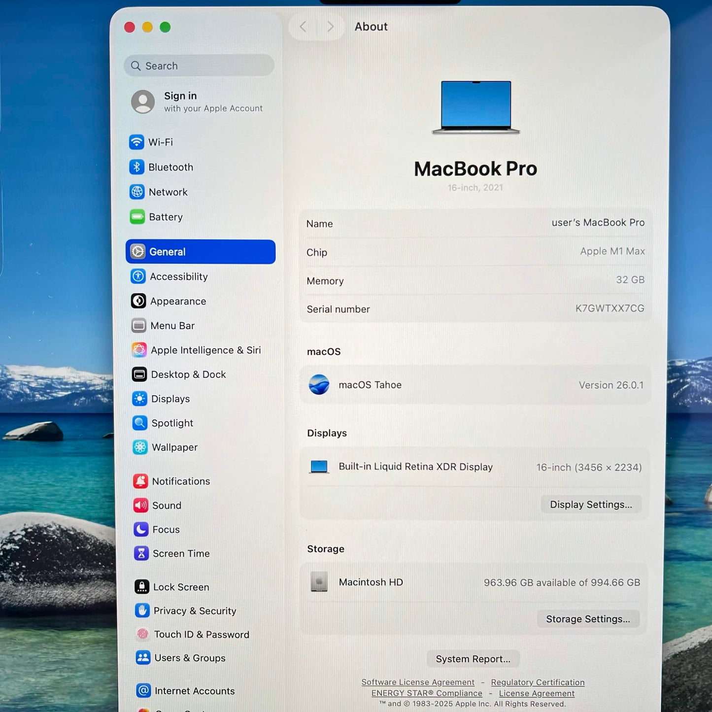2021 Apple MacBook Pro 16" M1 Max 32C GPU 3.2GHz 32GB RAM 1TB SSD A2485