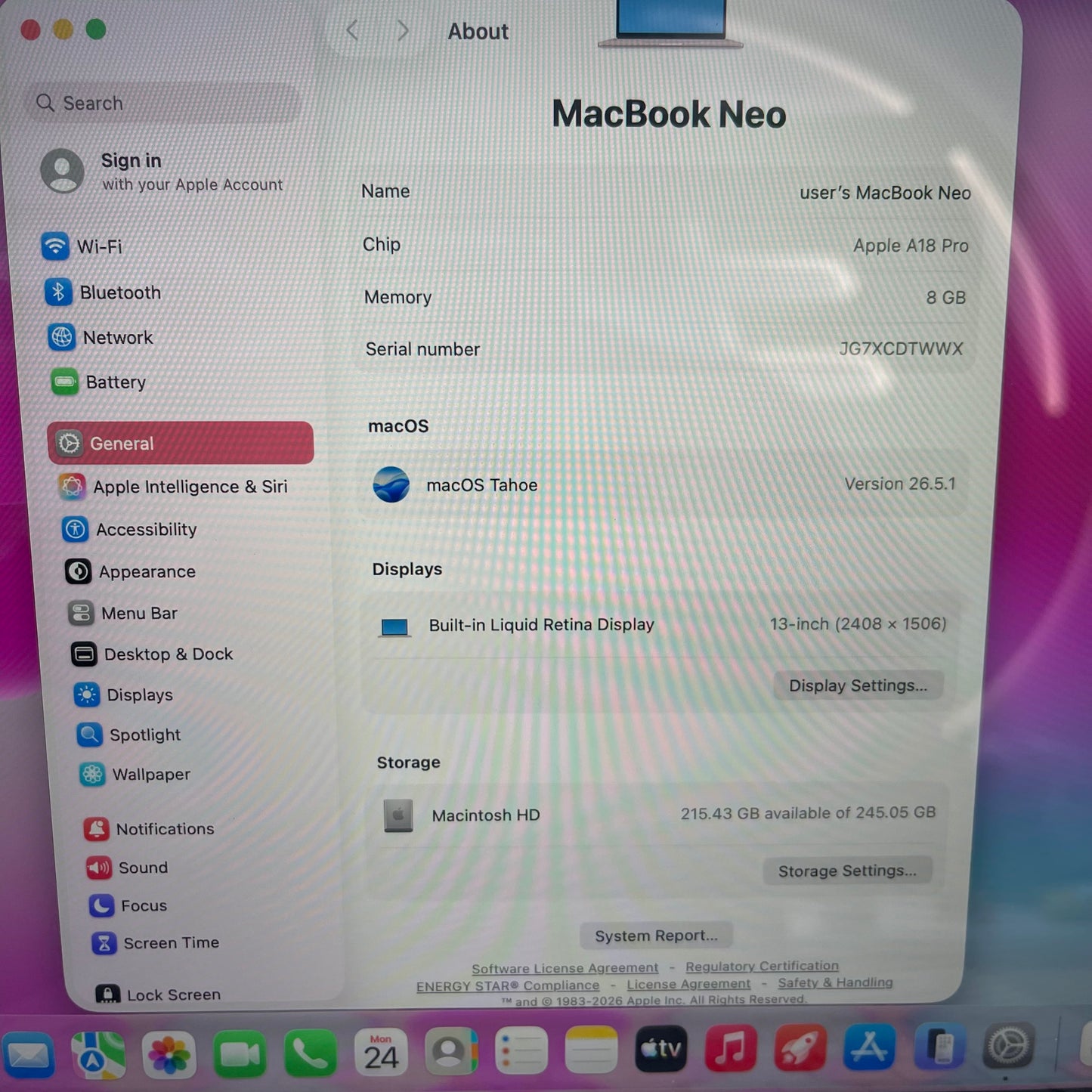 2026 Apple MacBook Neo 13" A18 Pro 5C GPU 4.0GHz 8GB RAM 256GB SSD MHFH4LL/A