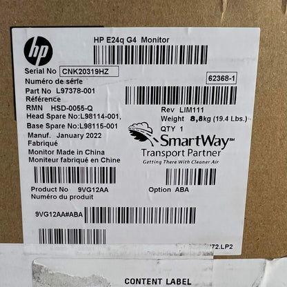 HP EliteDisplay 24" ABA QHD IPS LED 60Hz Flat Panel Monitor