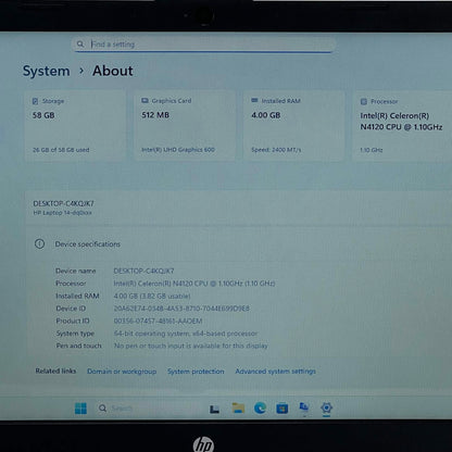 HP Laptop 14-DQ0052DX 14" Celeron N4120 1.1GHz 4GB RAM 64GB SSD