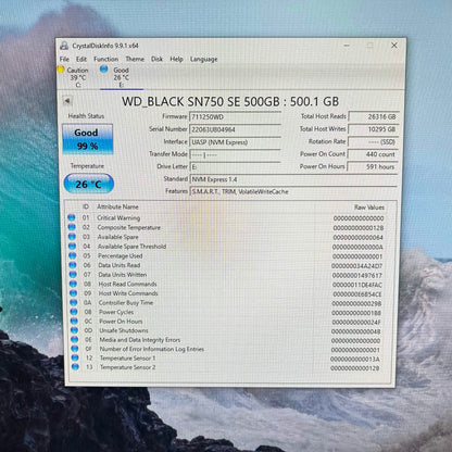 Western Digital WD 2280mm Black SN750 500GB M.2 NVMe Gen 3.0 x 4 SSD WDS50061B0E
