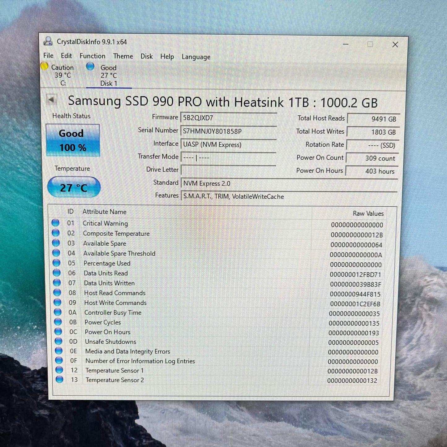 Samsung 2280mm 990 Pro 1TB M.2 NVMe Gen 4.0 x 4 SSD MZVL71T0HFLU