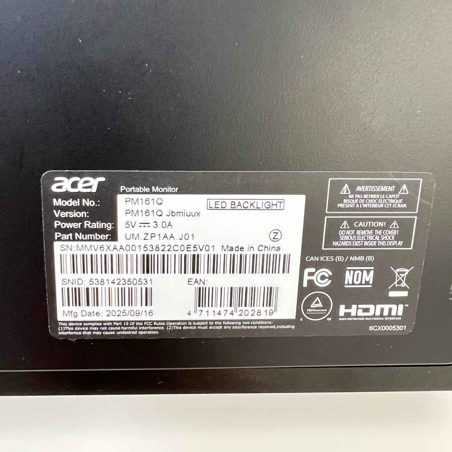 Acer Portable 16" PM16Q HD LED IPS LCD 60Hz LCD Monitor