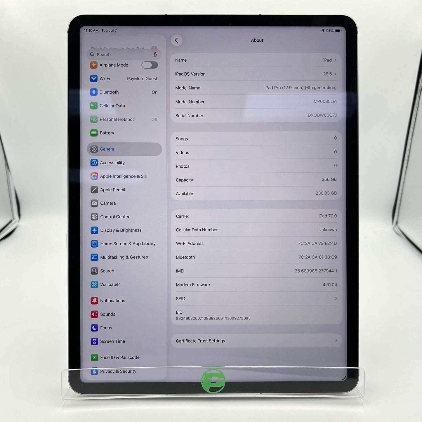 WiFi Only Apple iPad Pro 12.9" 6th Gen 256GB Silver MP603LL/A