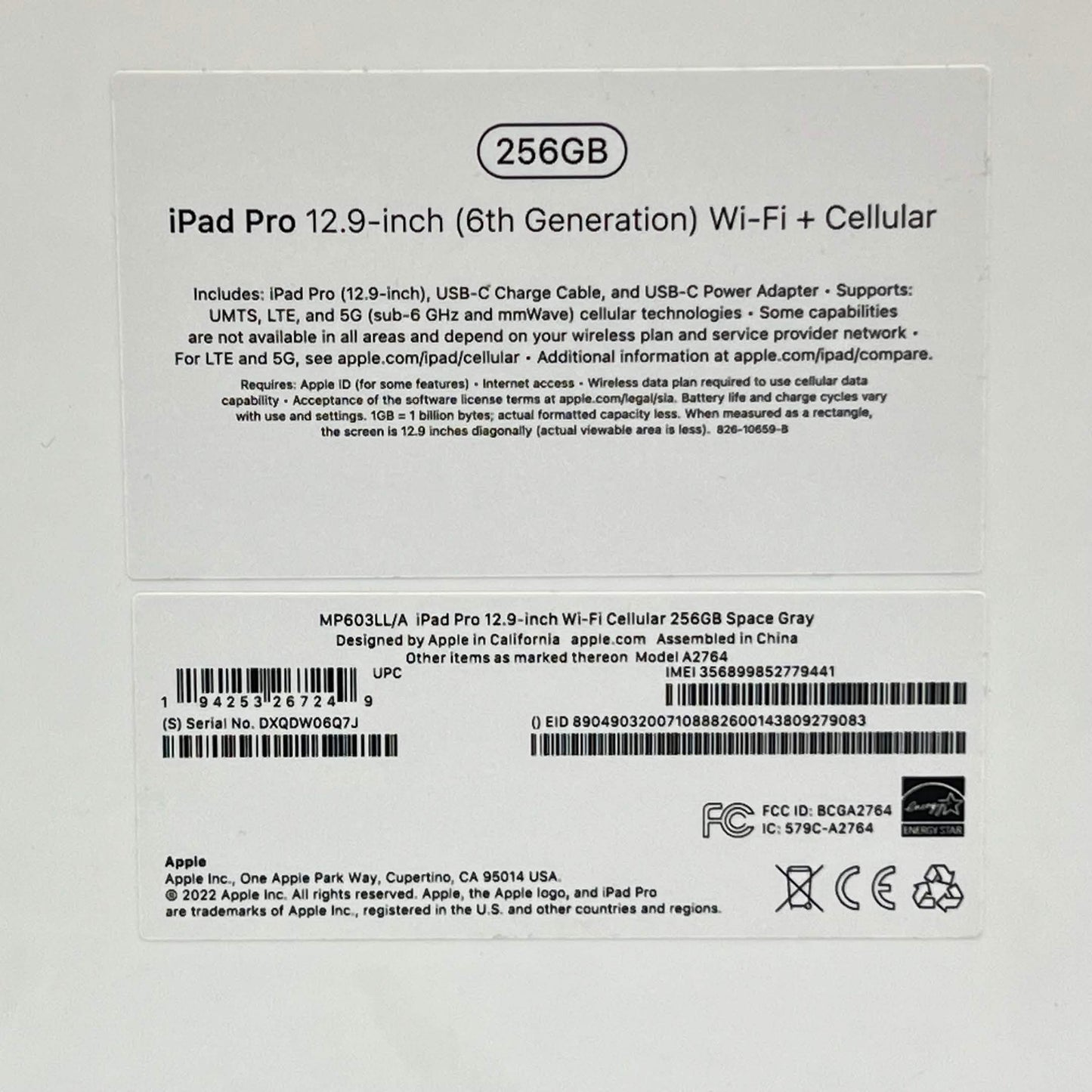 WiFi Only Apple iPad Pro 12.9" 6th Gen 256GB Silver MP603LL/A