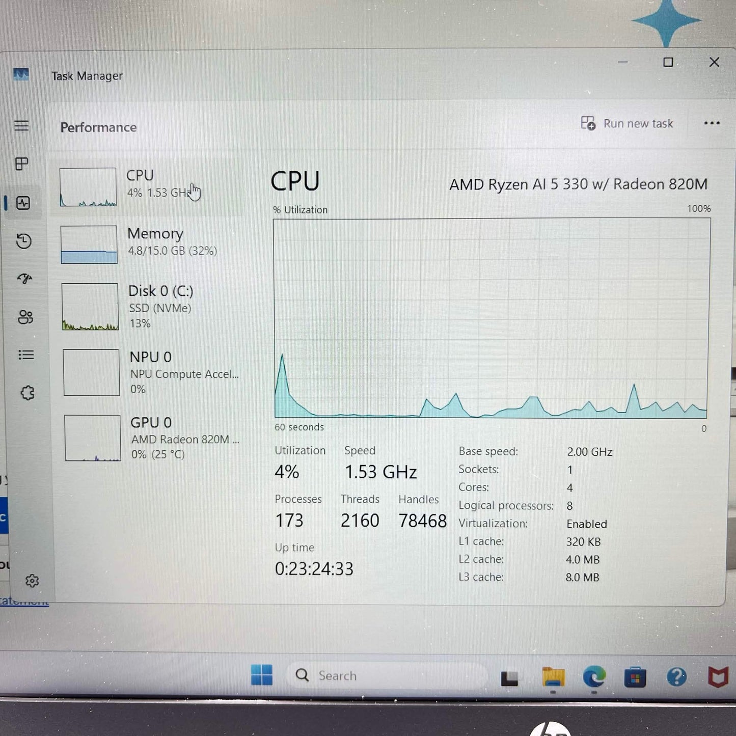 HP OmniBook 3 C20WBA#ABA 15.6" Ryzen AI 5 330 2.0GHz 16GB RAM 512GB SSD GeForce 820M