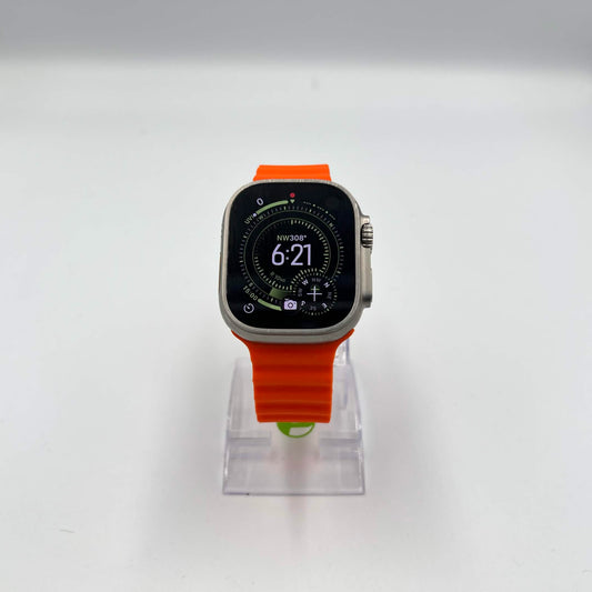 Unlocked Apple Watch Ultra 49MM Natural Titanium Orange Ocean Band M00D3LL/A