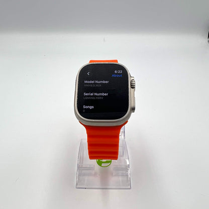 Unlocked Apple Watch Ultra 49MM Natural Titanium Orange Ocean Band M00D3LL/A