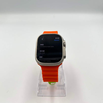 Unlocked Apple Watch Ultra 49MM Natural Titanium Orange Ocean Band M00D3LL/A