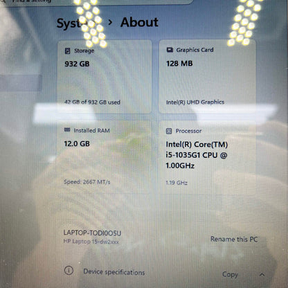 HP Laptop 15-TDW200 15.6" i5-1035G1 1.0GHz 12GB RAM 1TB HDD