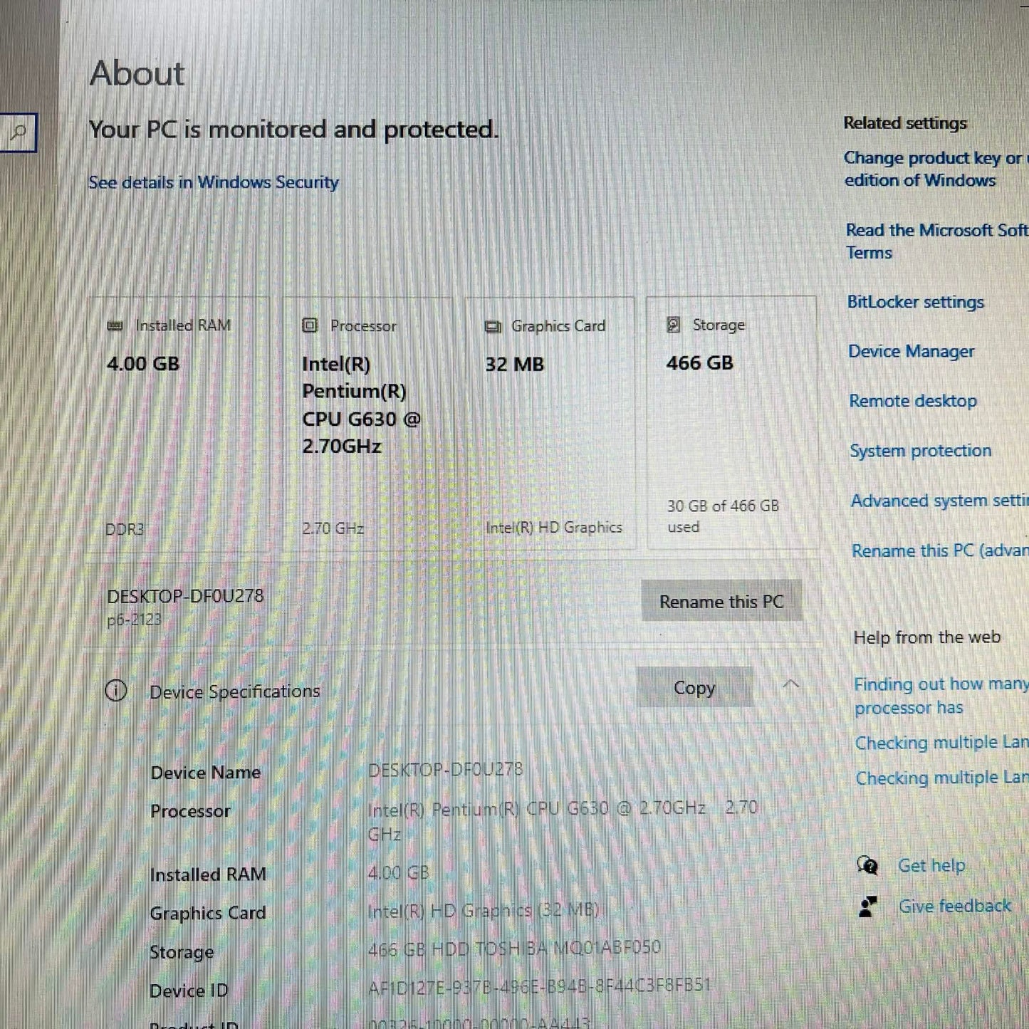 HP Pavilion P6-2123 Pentium G630 2.70GHz 4GB RAM 500GB HDD n/a