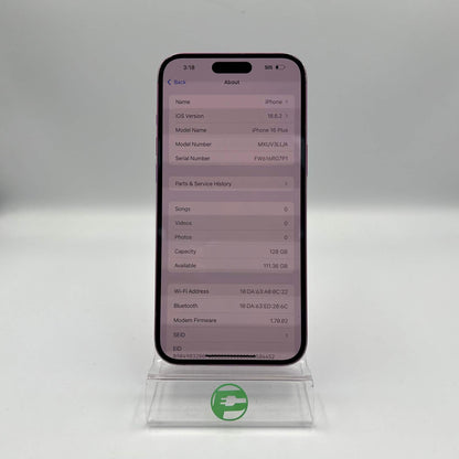 Factory Unlocked Apple iPhone 16 Plus 128GB Pink MXUV3LL/A