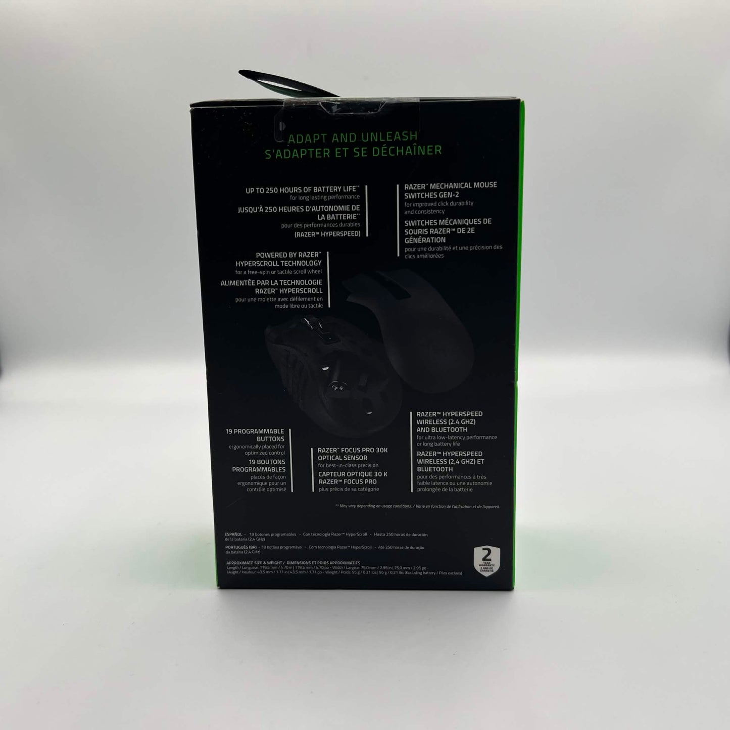 New Razer Naga v2 Hyperspeed RZ01-03600100-R3U1 Wireless Gaming Mouse Black