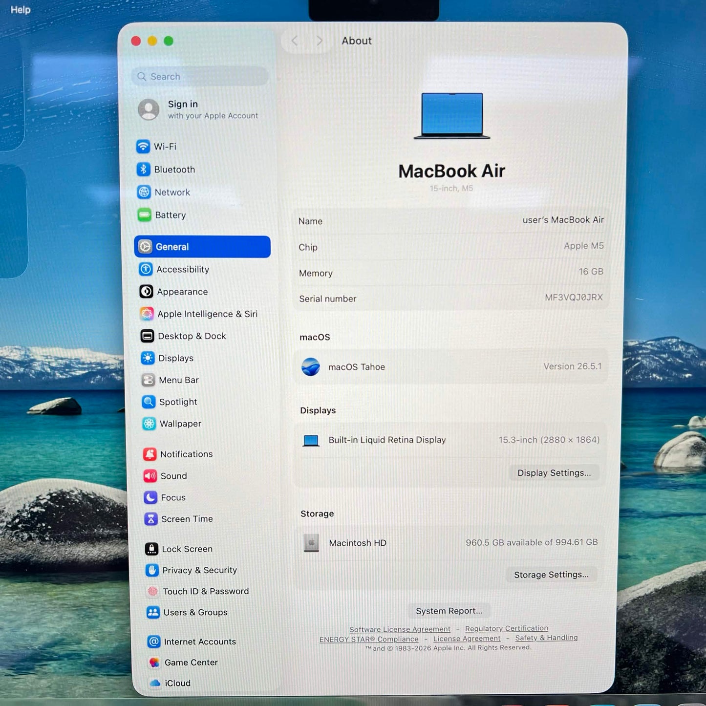 2026 Apple MacBook Air 15" M5 10C GPU 4.6GHz 16GB RAM 1TB SSD A3448