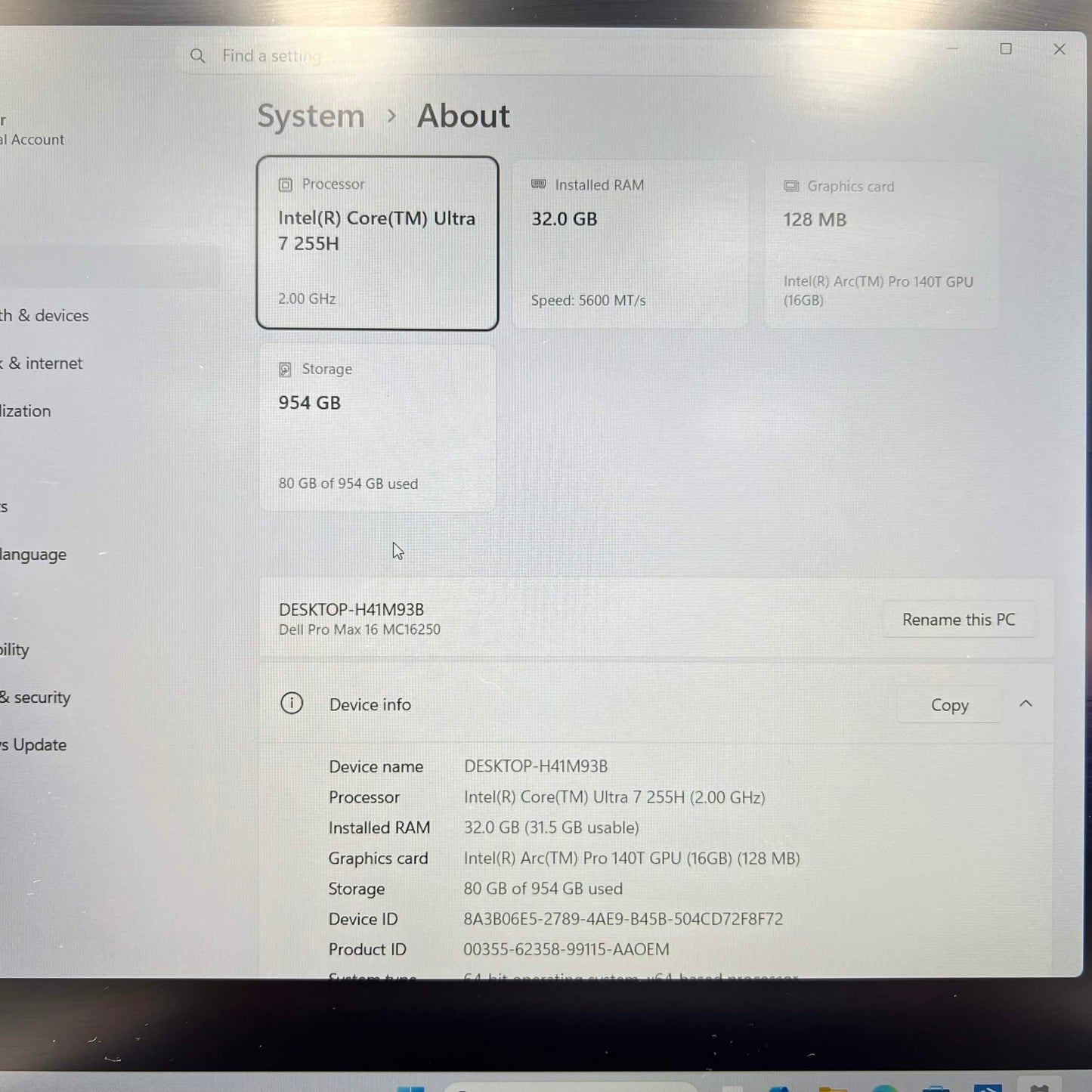 Dell Pro Max 16 MC16250 16" Core Ultra 7 255H 2.0GHz 32GB RAM 1TB SSD