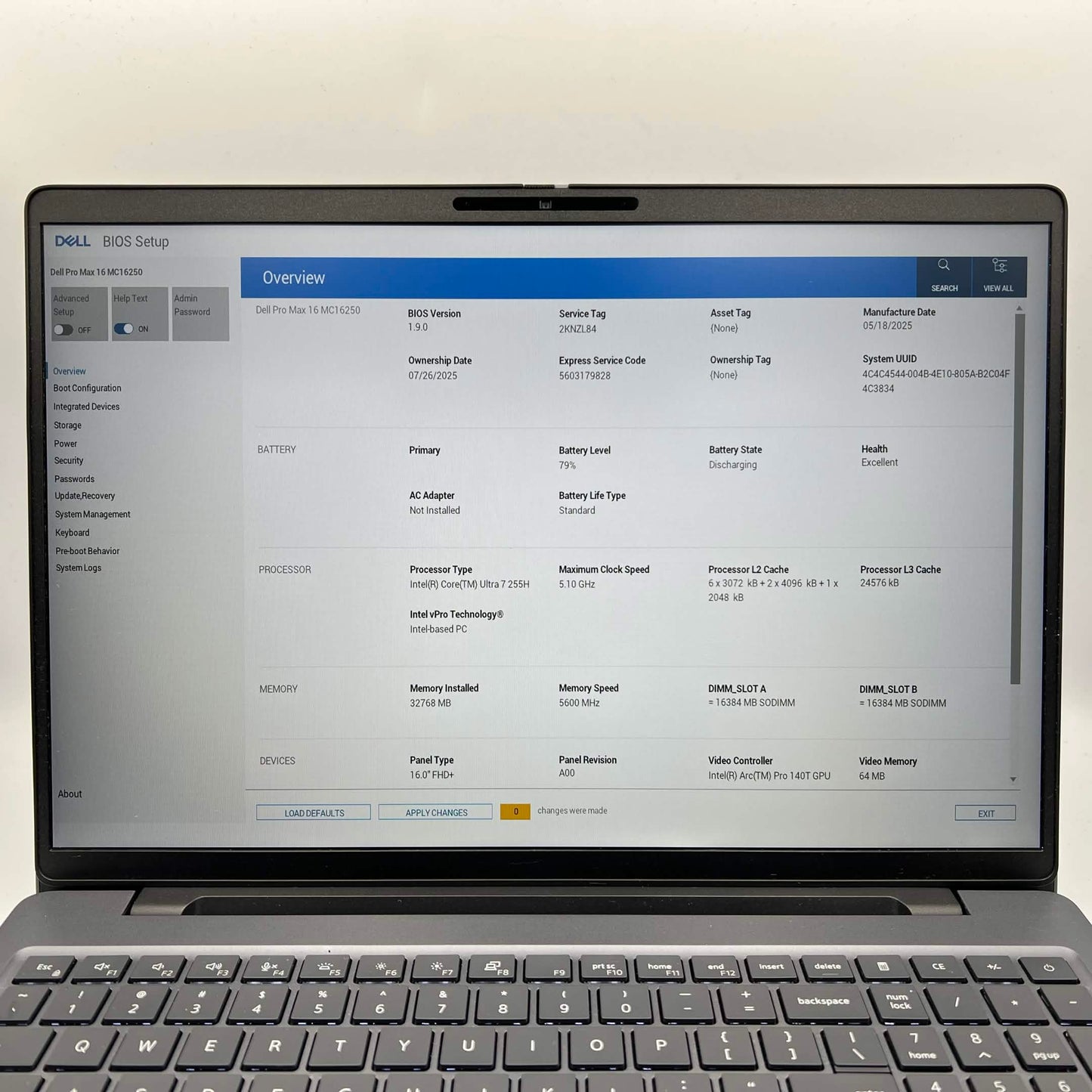 Dell Pro Max 16 MC16250 16" Core Ultra 7 255H 2.0GHz 32GB RAM 1TB SSD