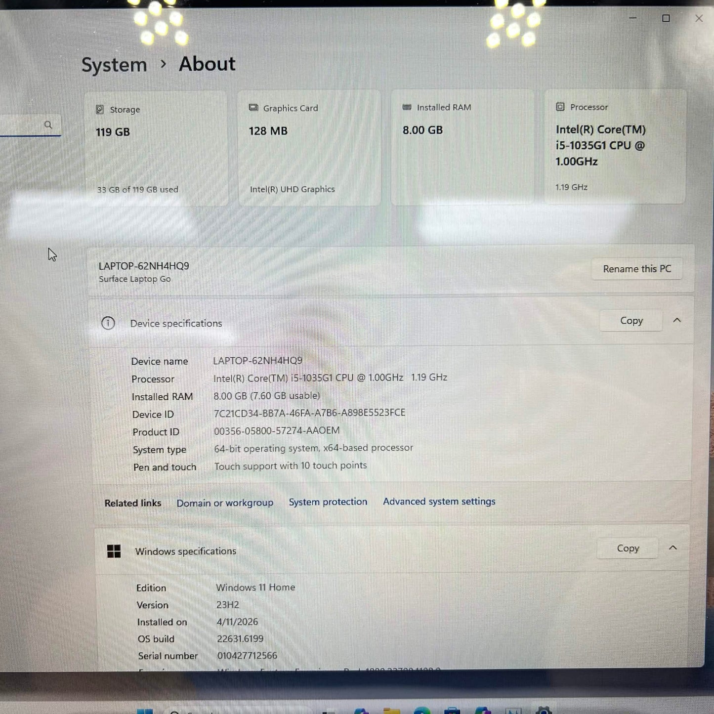 Microsoft Surface Laptop Go 1 1943 12.4" i5-1035G1 1.0GHz 8GB RAM 128GB SSD