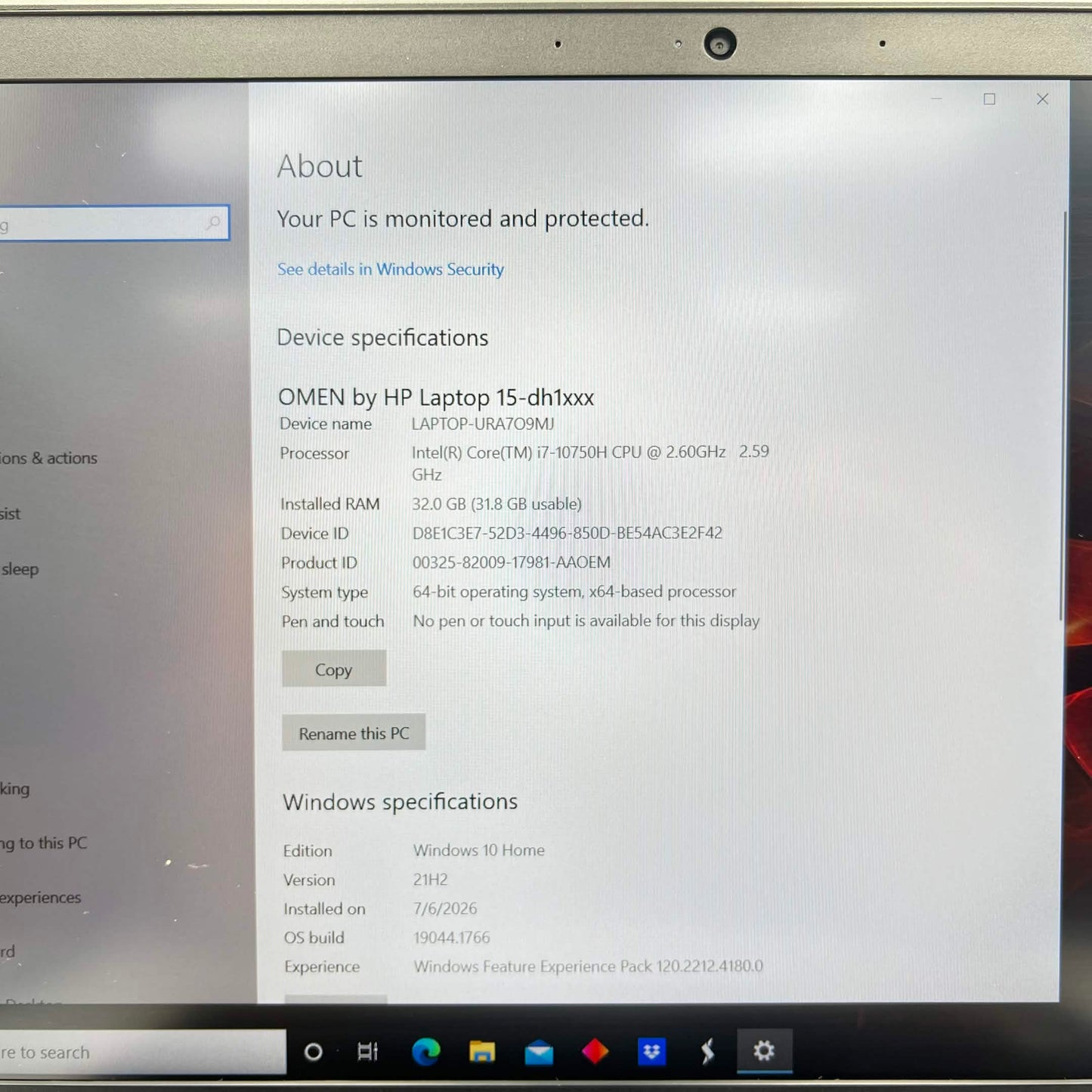 HP Omen 15-DH1019NR 15.6" i7-10750H 2.6GHz 32GB RAM 512GB SSD GeForce RTX 2070 Super