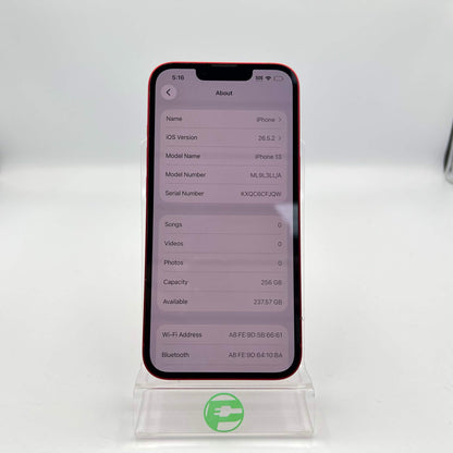 Factory Unlocked Apple iPhone 13 256GB Product Red ML9L3LL/A