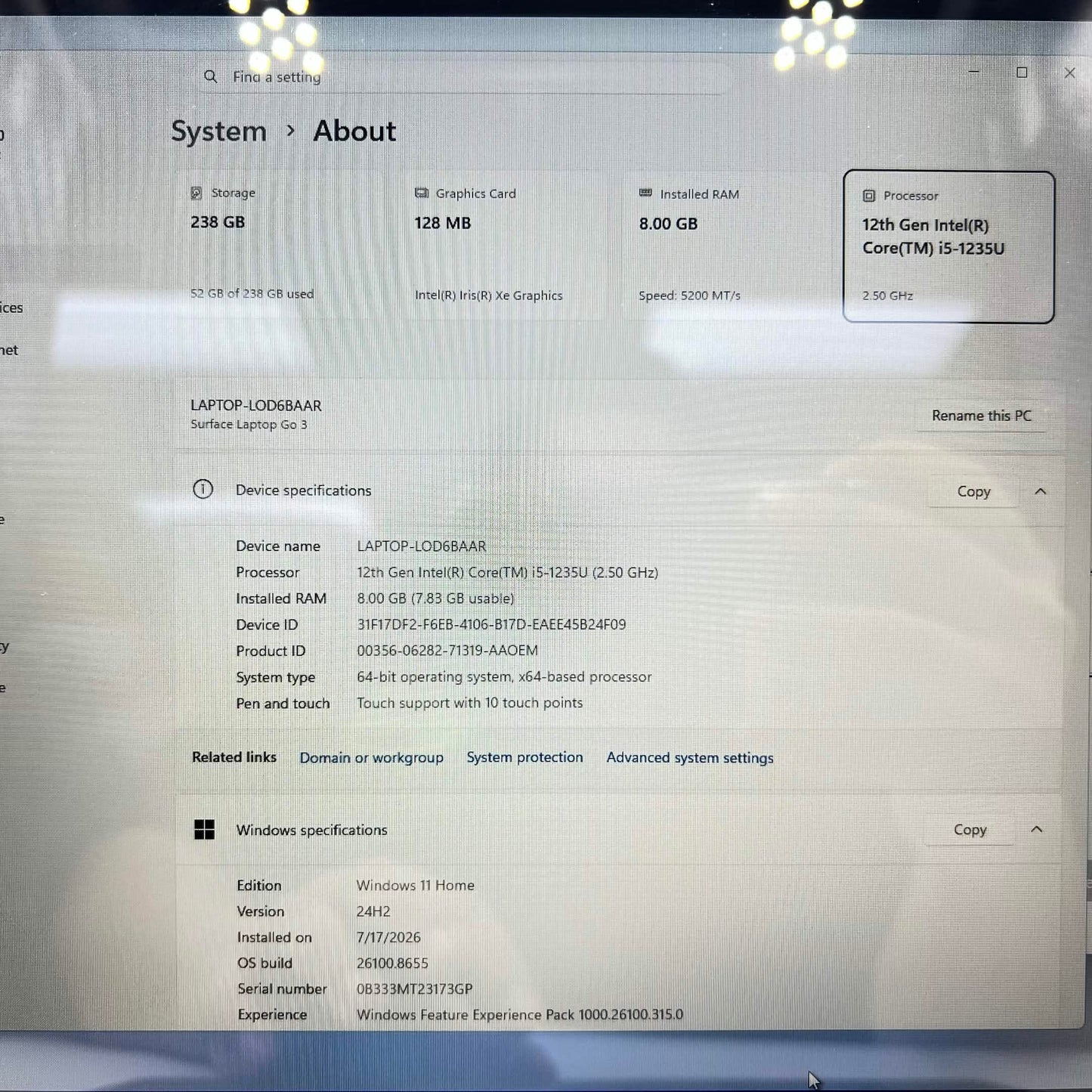 Microsoft Surface Laptop Go 3 2013 12.4" i5-1235U 1.3GHz 8GB RAM 256GB SSD