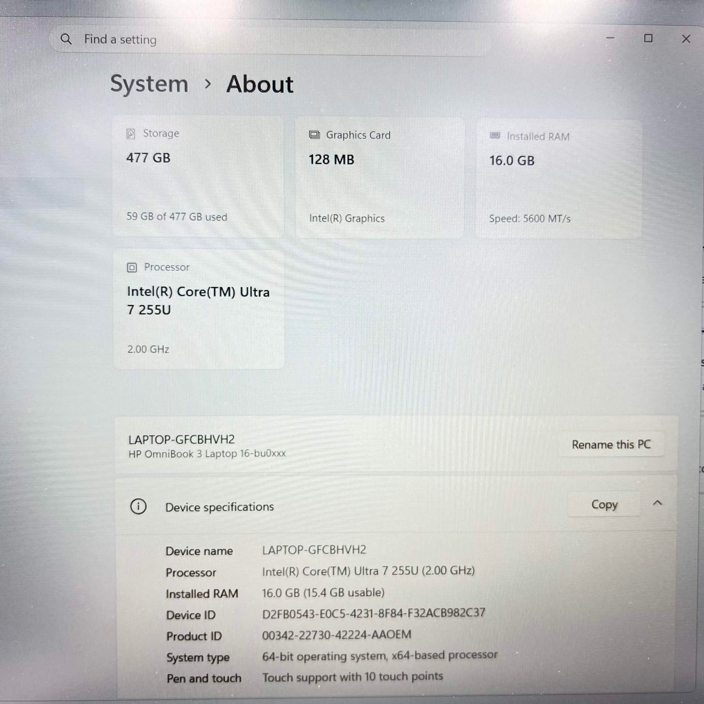 HP OmniBook 3 16-BU0007DX 16" Ultra 7 255U 2.0GHz 16GB RAM 512GB SSD