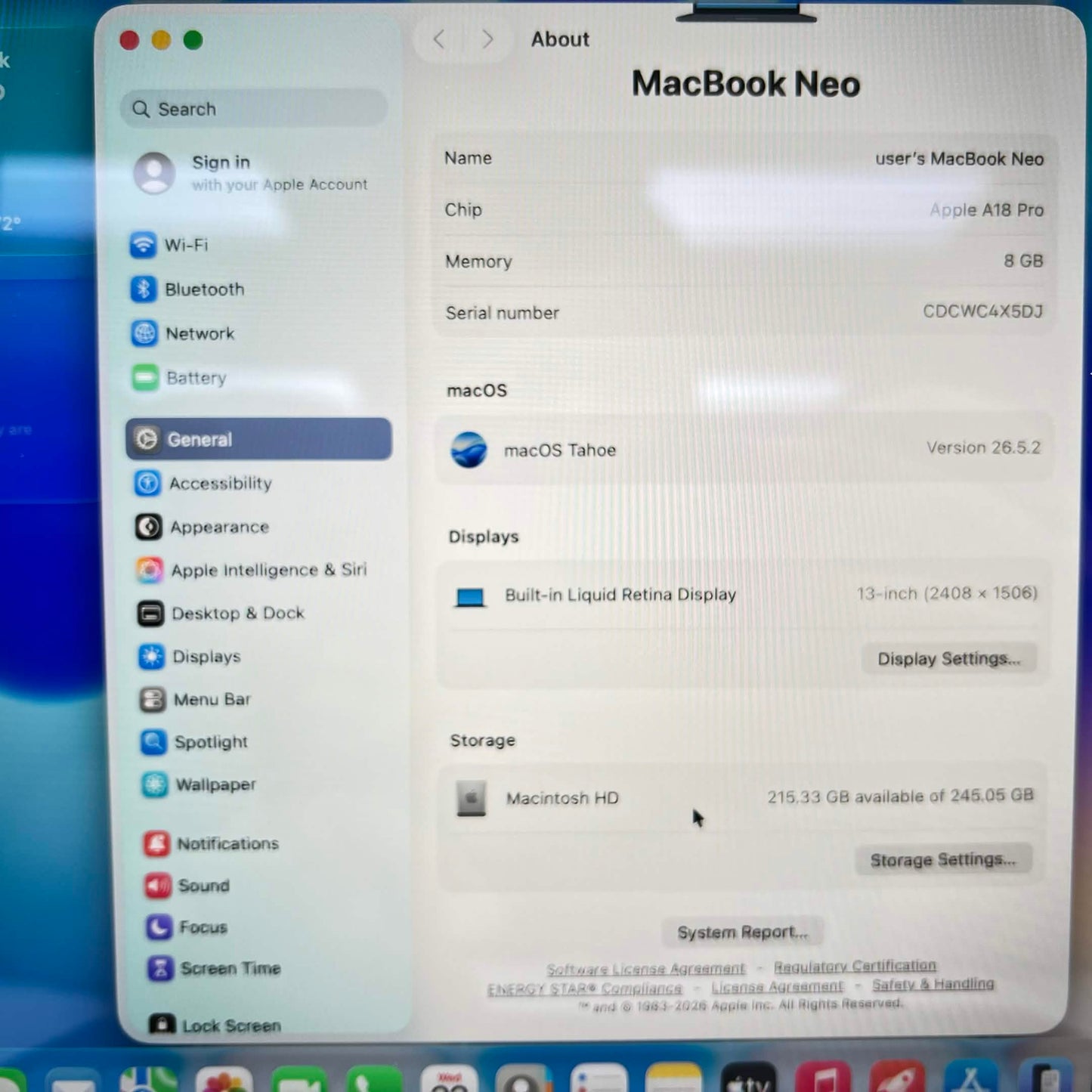 2026 Apple MacBook Neo 13" A18 Pro 5C GPU 4.0GHz 8GB RAM 256GB SSD A3404