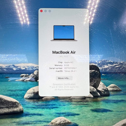 2022 Apple MacBook Air 13.6" M2 8C GPU 3.5GHz 8GB RAM 256GB SSD 1PMLXW3LL/A