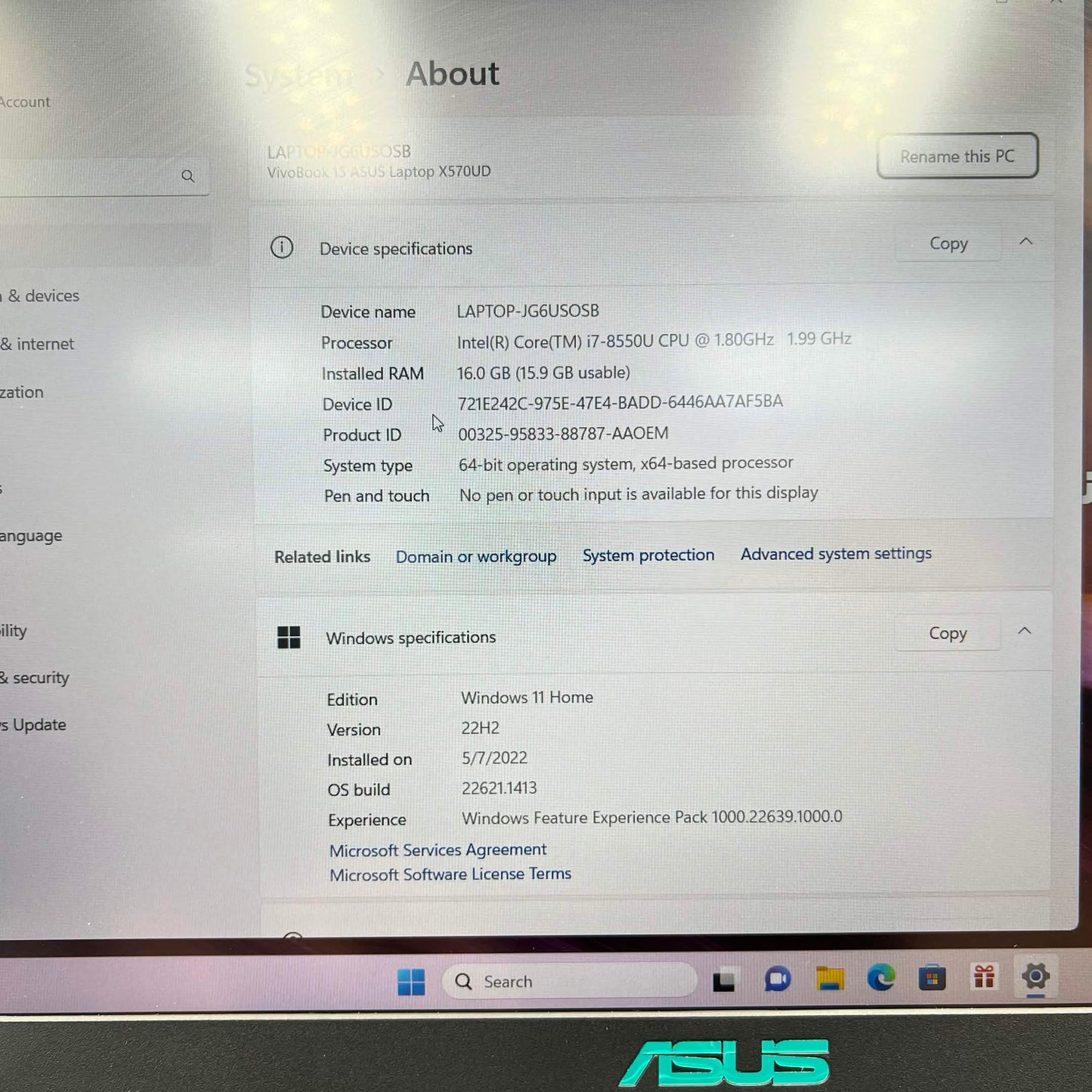 Asus Vivobook 15 K570U 15.6" i7-8550U 1.8GHz 16GB RAM 1TB HDD 256GB SSD GeForce GTX 1050
