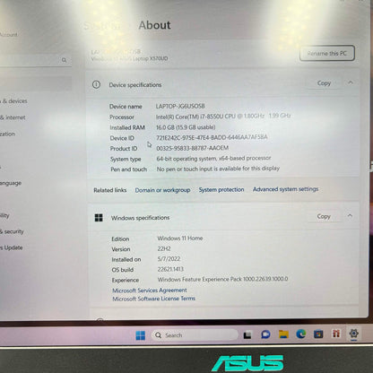 Asus Vivobook 15 K570U 15.6" i7-8550U 1.8GHz 16GB RAM 1TB HDD 256GB SSD GeForce GTX 1050