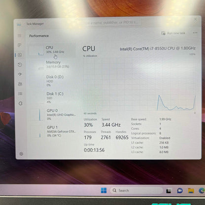 Asus Vivobook 15 K570U 15.6" i7-8550U 1.8GHz 16GB RAM 1TB HDD 256GB SSD GeForce GTX 1050