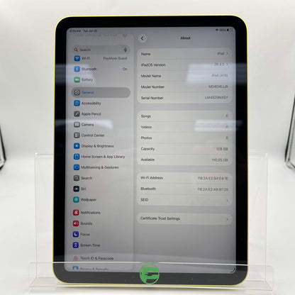 WiFi Only Apple iPad 11" (A16) 128GB Yellow MD4D4LL/A