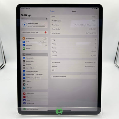 WiFi Only Apple iPad Pro 12.9" 4th Gen 128GB Space Gray MY2H2LL/A