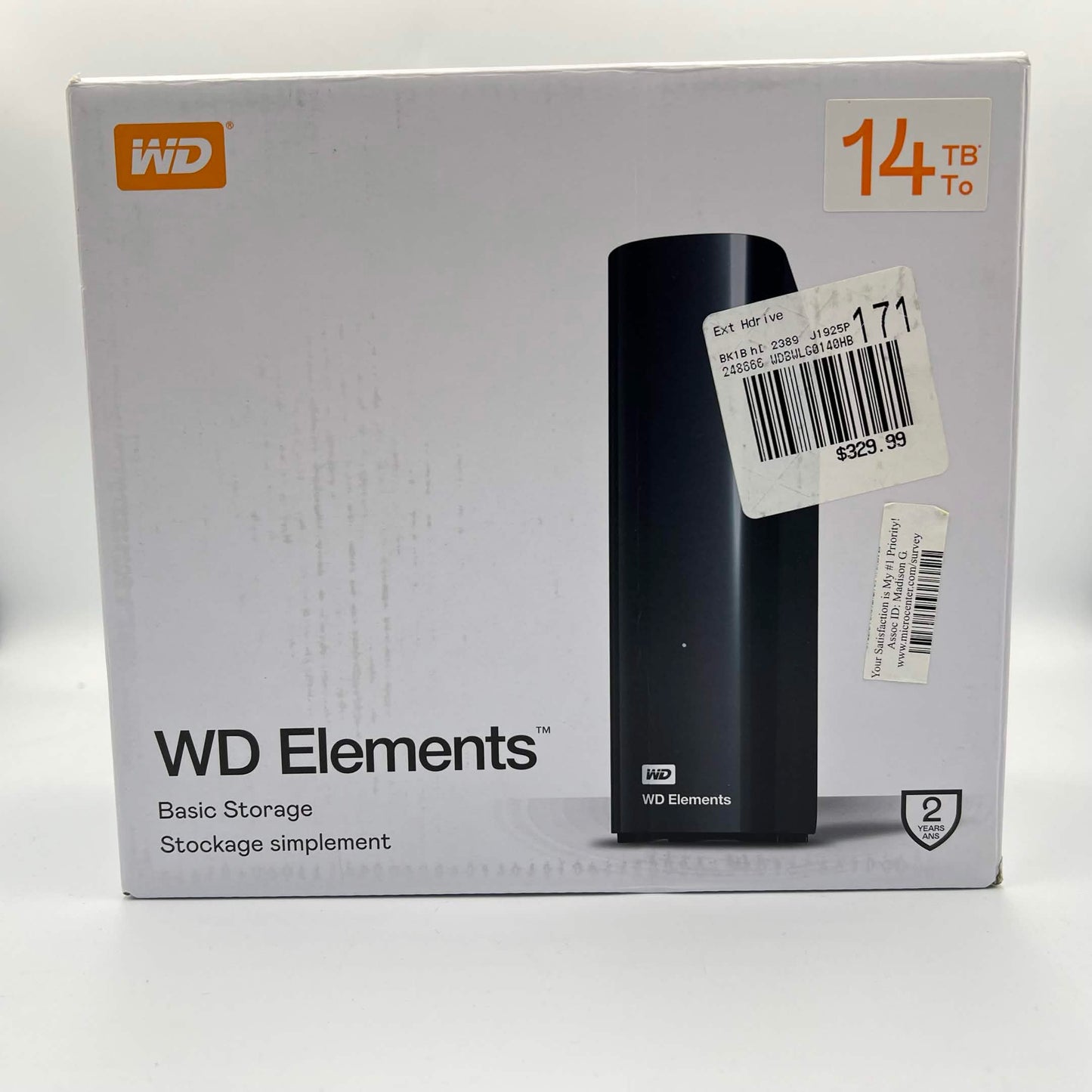 Western Digital WD 3.5" Elements Portable 14TB Micro USB-B to USB-A HDD WDBWLG0140HBK-NESN