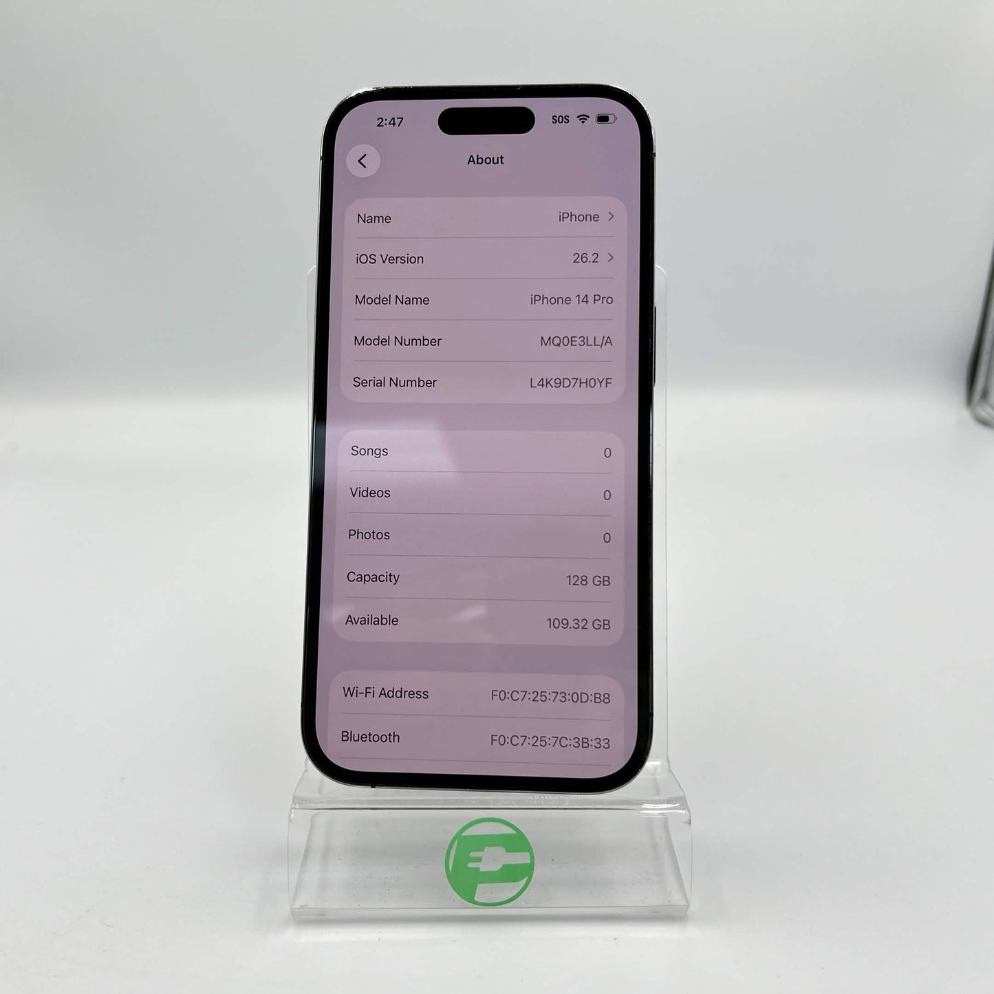 Factory Unlocked Apple iPhone 14 Pro 128GB Deep Purple MQ0E3LL/A
