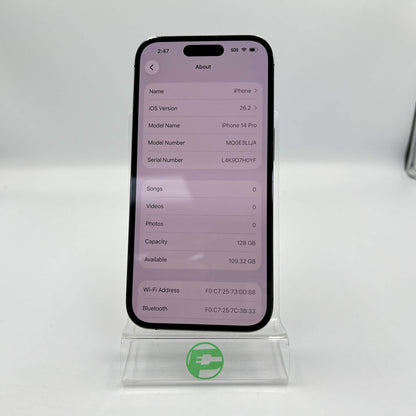 Factory Unlocked Apple iPhone 14 Pro 128GB Deep Purple MQ0E3LL/A