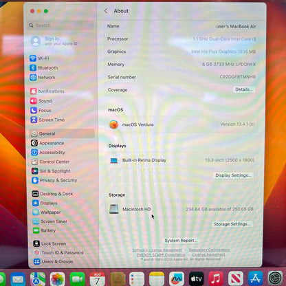 2020 Apple MacBook Air 13.3" i3 1.1GHz 8GB RAM 256GB SSD Rose Gold A2179