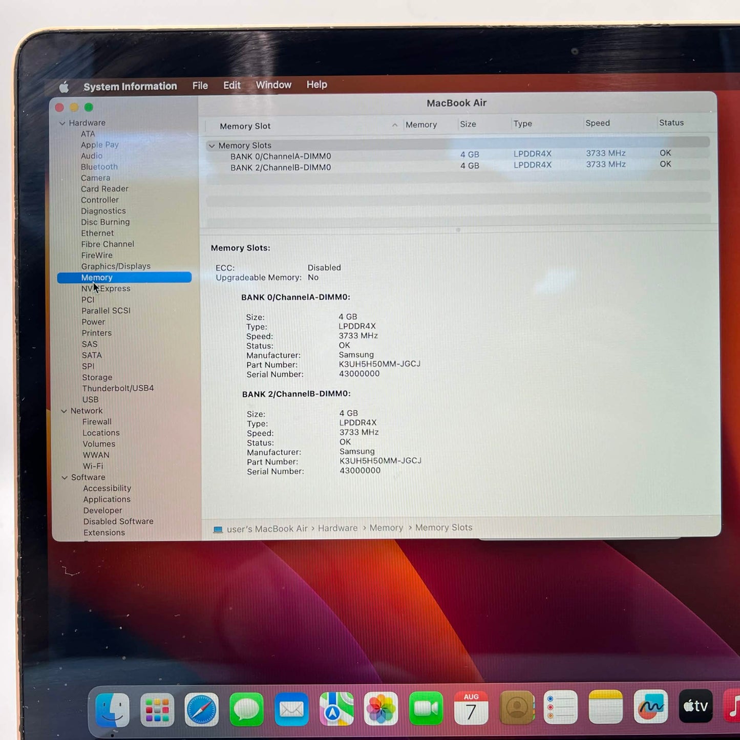 2020 Apple MacBook Air 13.3" i3 1.1GHz 8GB RAM 256GB SSD Rose Gold A2179