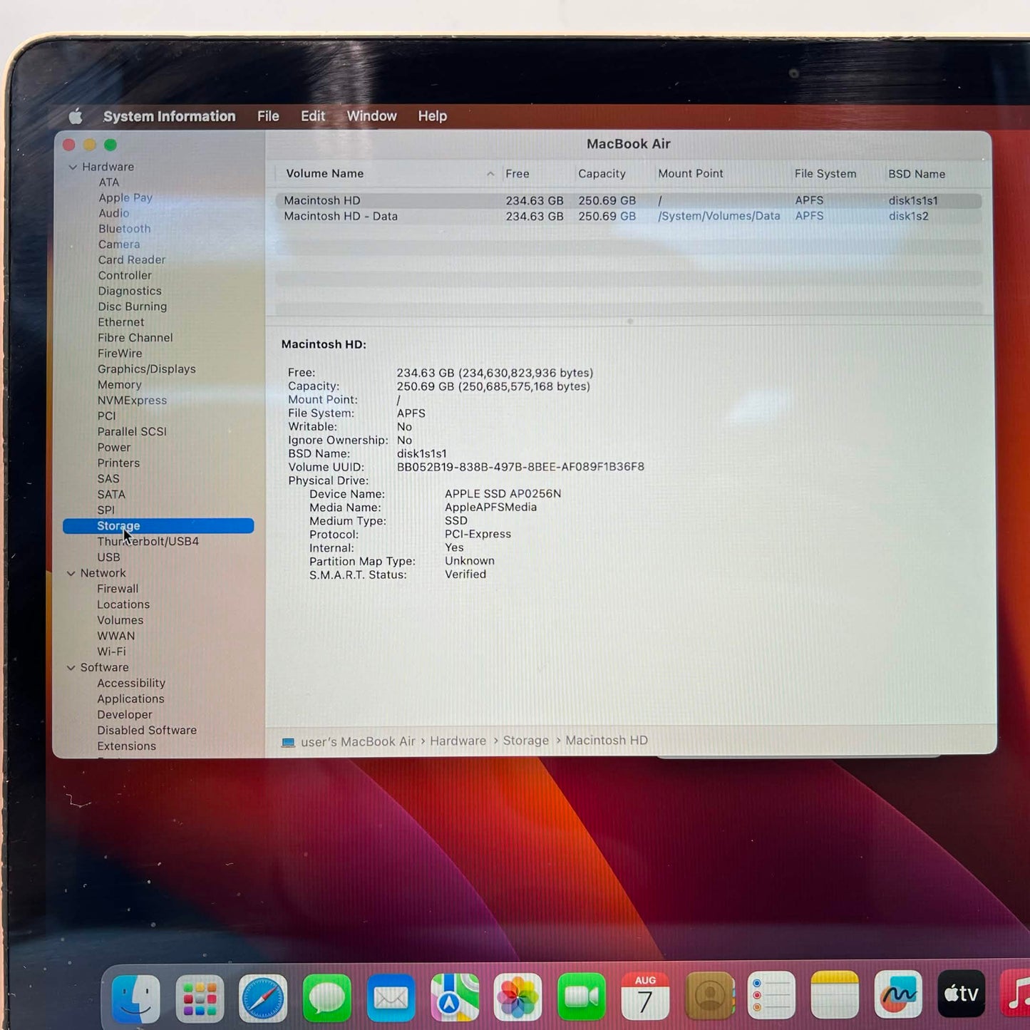 2020 Apple MacBook Air 13.3" i3 1.1GHz 8GB RAM 256GB SSD Rose Gold A2179