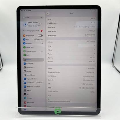 WiFi Only Apple iPad Pro 12.9" 4th Gen 128GB Space Gray MY3E2LL/A